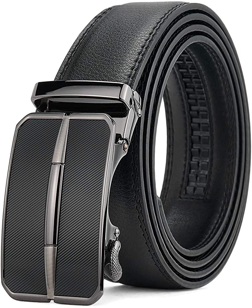 BOSTANTEN Men's leather Belt Gift Set， Men's Leather Ratchet Dress Belt with Automatic Buckle Belts black