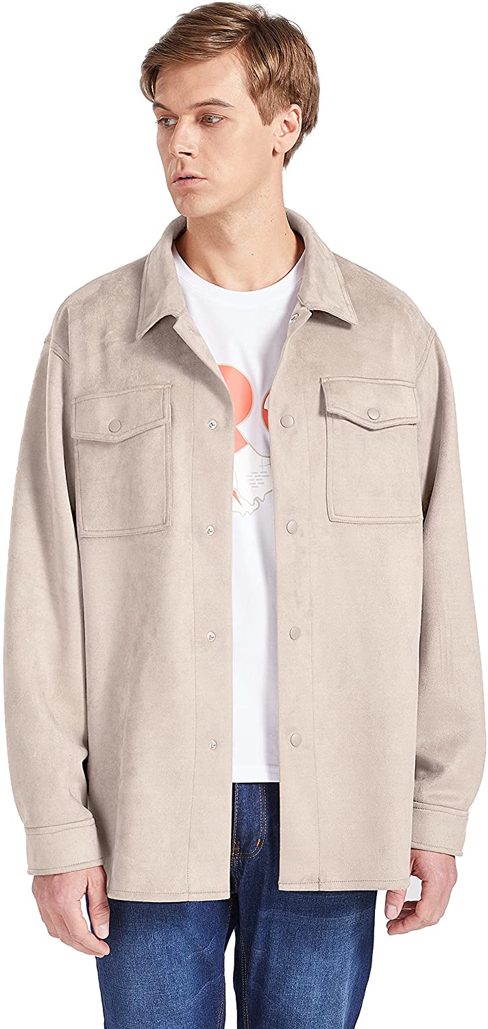 Men Faux Suede Shirt Jacket Casual Long Sleeve Leather Shirt Jacket | eBay