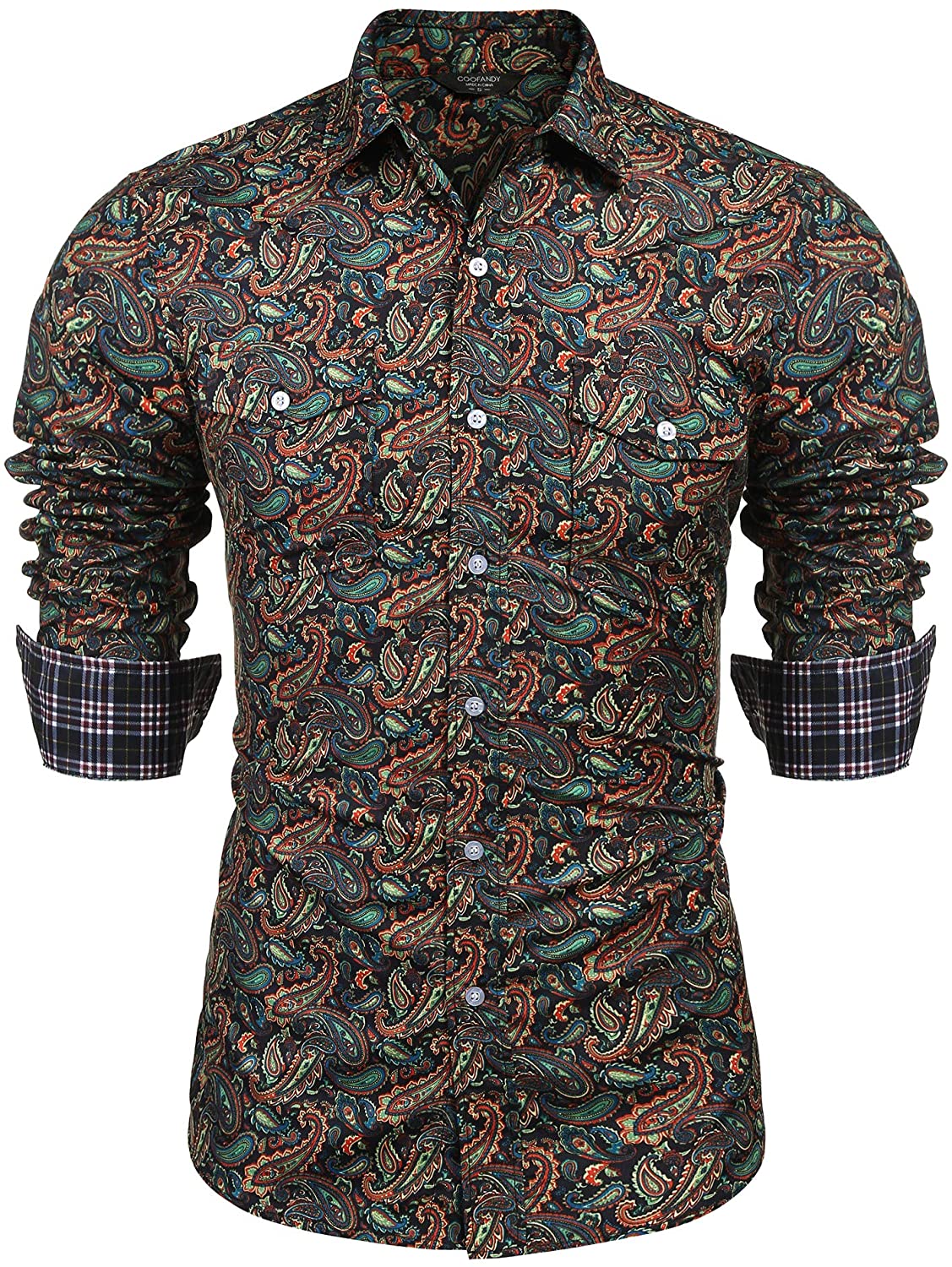 COOFANDY Mens Floral Dress Shirt Slim Fit Casual Paisley Printed Shirt Long Sleeve Button Down Shirts