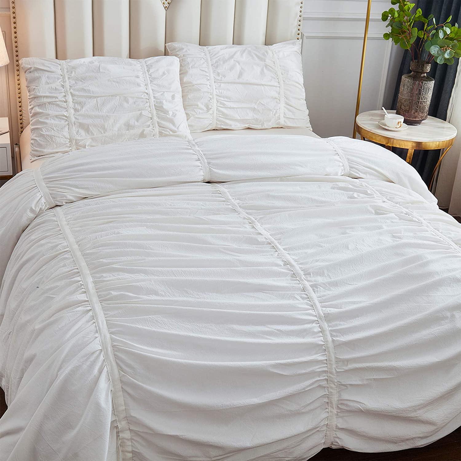 Softta Collection Chic 3pc Ruched Ruffle Pleated Duvet Cover Bedding Set 100 Wa eBay