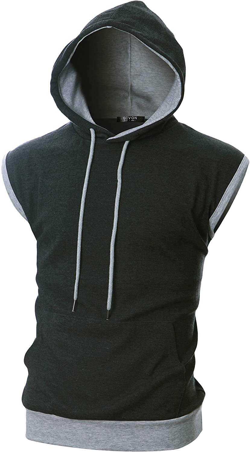 GIVON Mens Slim Fit Sleeveless Color Combination Lightweight Hooded Vest 