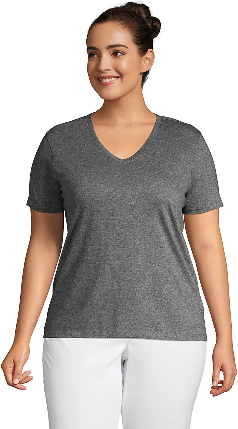 Lands' End Women's Relaxed Supima Cotton Short Sleeve V-Neck T-Shirt