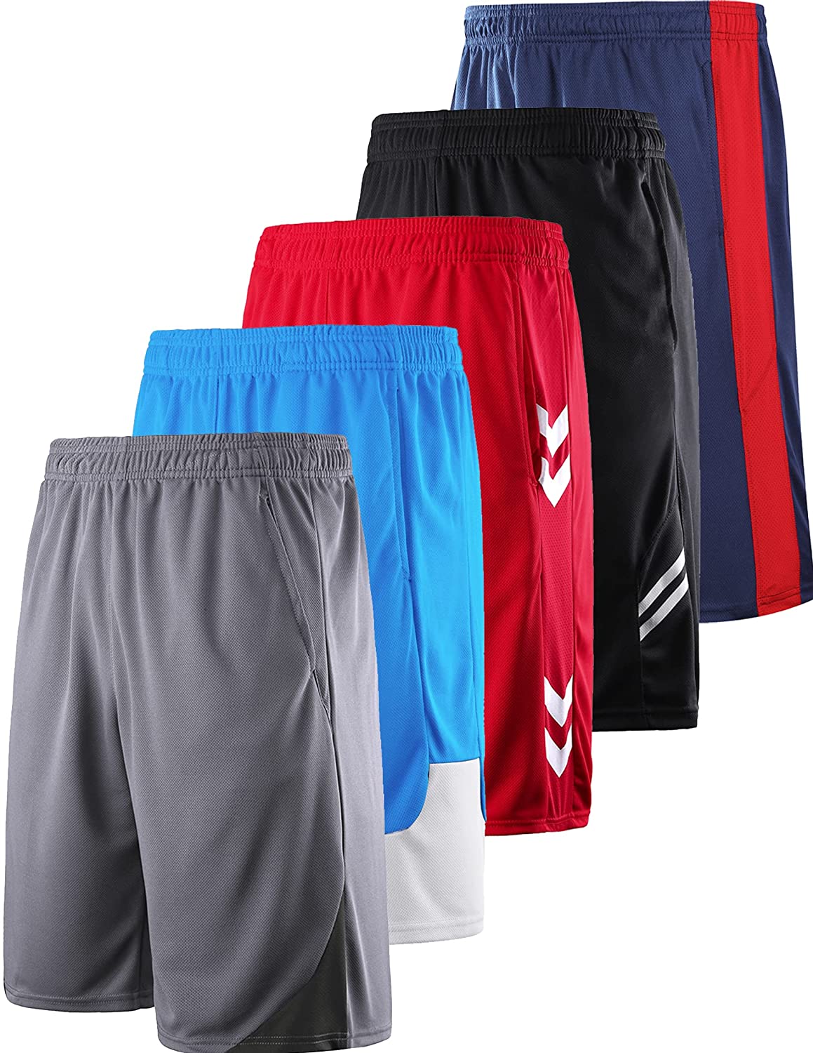 Liberty Imports Pack of 5 Men's Athletic Basketball Shorts with Pockets  Mesh Qui