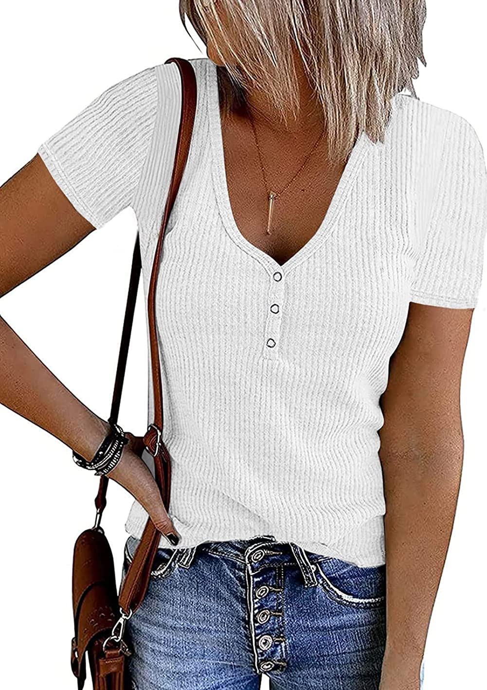 lime flare Women Summer Ribbed Knit T Shirt Tee Tops Casual Dressy