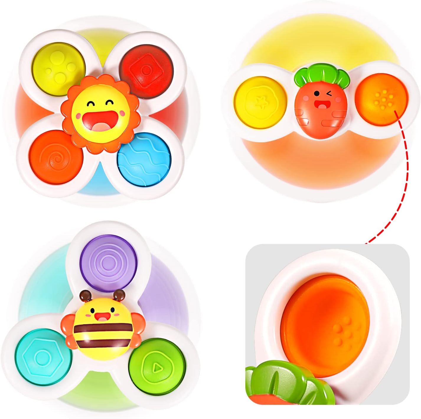  3PCS ALASOU Suction Cup Spinner Toys for 1 Year Old