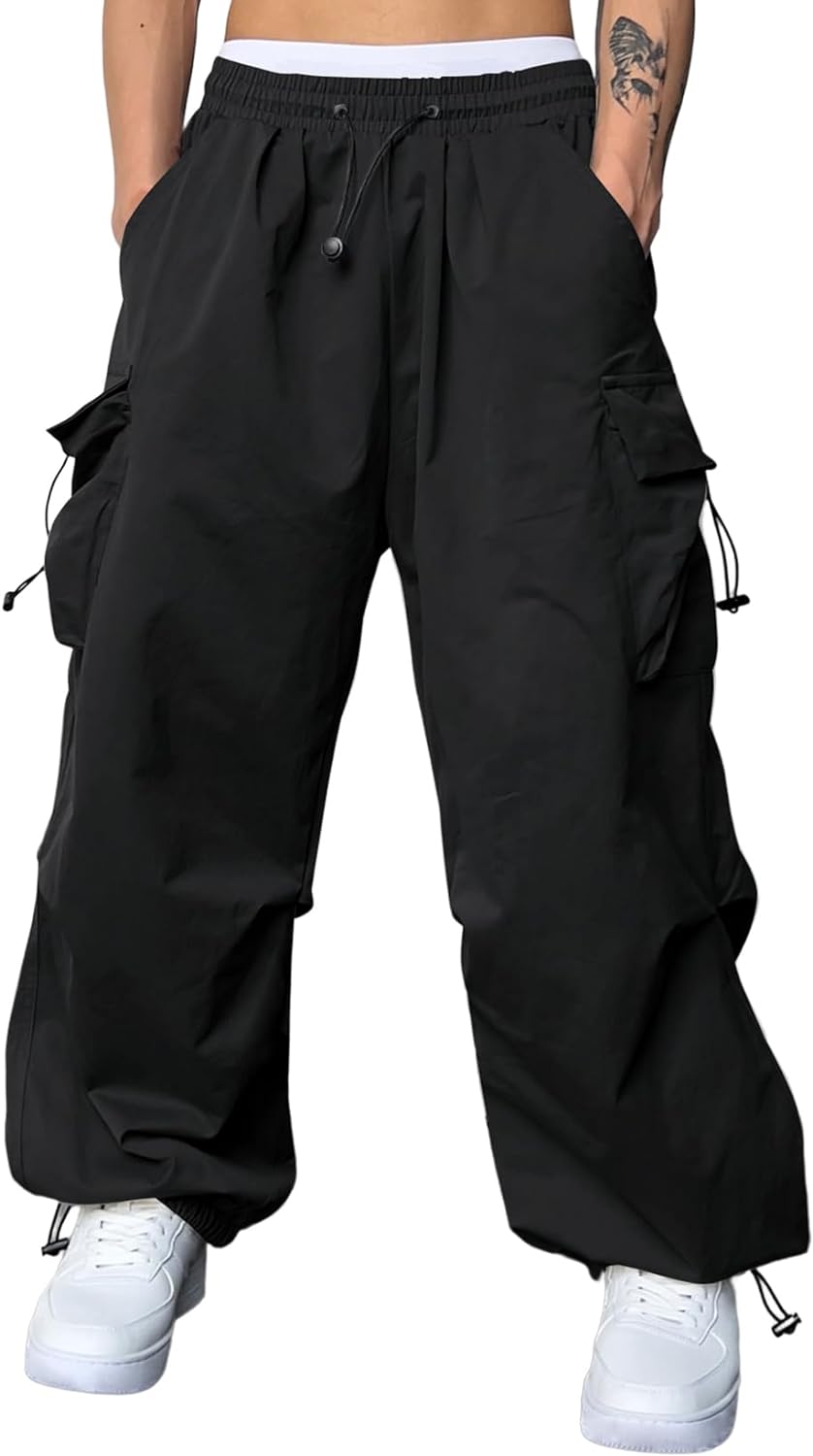 Parachute Pants for Women Solid Color Baggy Cargo Pants Casual