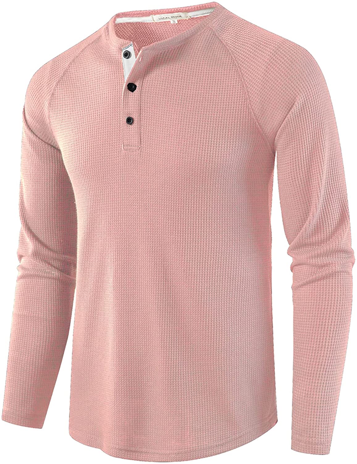 LOCALMODE Mens Casual Crew Neck Long Sleeve T Shirts of Waffle Henley