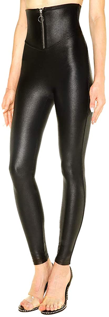 Women's High Waisted Faux Leather Leggings Stretch Pleather Pants 