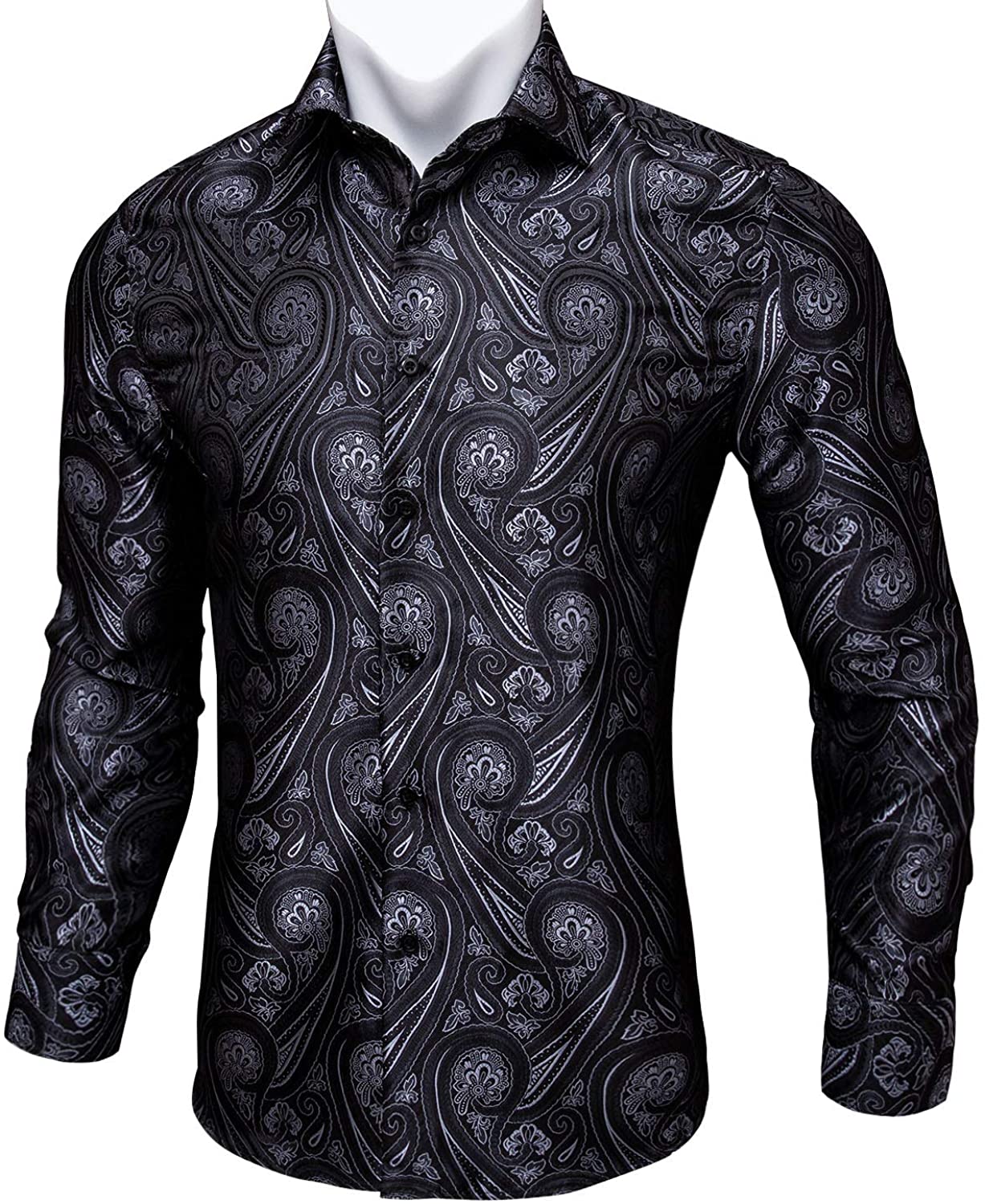 Allthemen Men's Paisley Shirt Jacquard Silk Shirts for Men Dress Shirts Long Sleeve Button Down Collar Casual Tuxedo Shirts