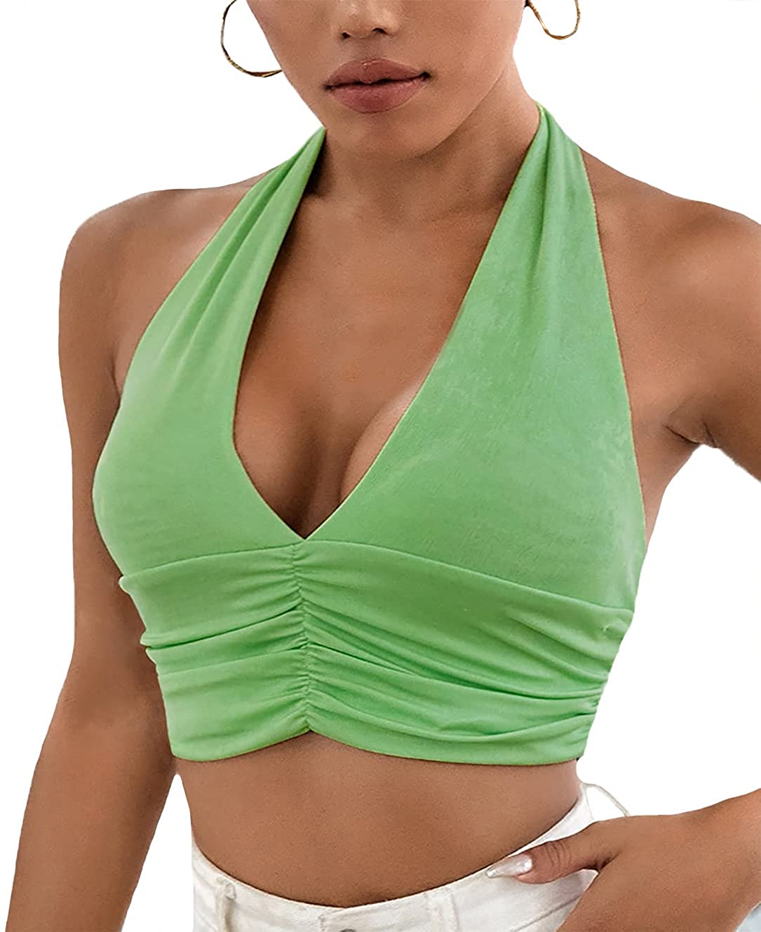 Woman crop top with halter fastening