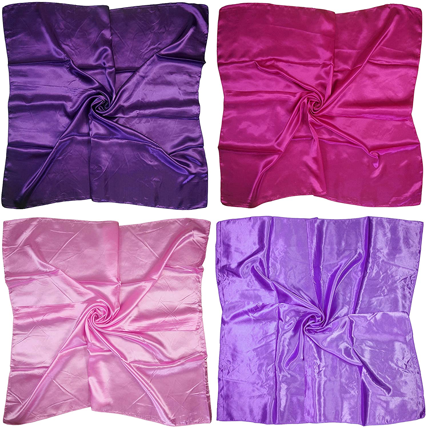 4 Pc Set Large 35 × 35 inches Satin Square Scarves Neck Hair Head Scarf Bundle 