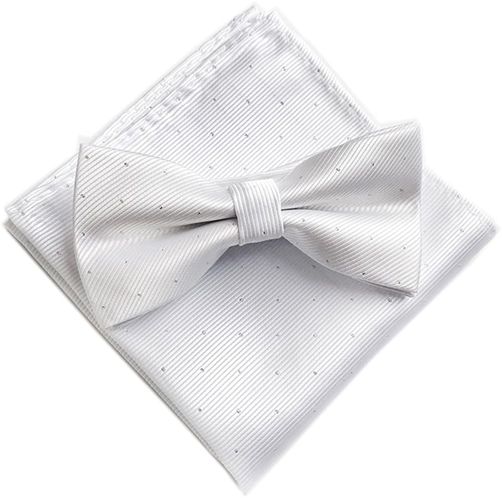 Secdtie Mens Micro Polka Dots Wedding Party Pre-tied Bow Tie Pocket Square Set 