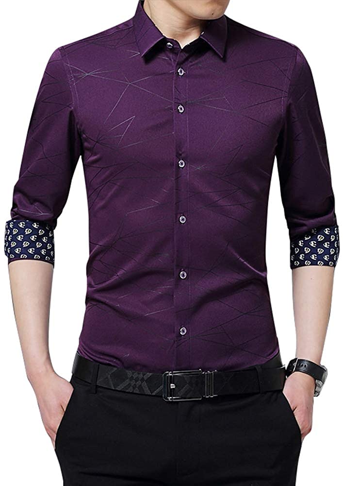 XTAPAN Men's Casual Slim Fit Shirt Cotton Long Sleeve Button Down