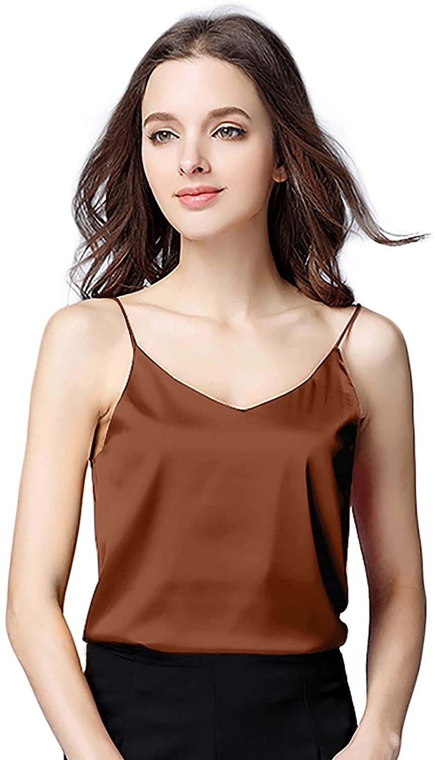 Miqieer Basic Women's Silk Tank Top Ladies V-Neck Camisole Silky Loose  Sleeveless Blouse Satin Tank Shirt(Beige,XS) at  Women's Clothing  store