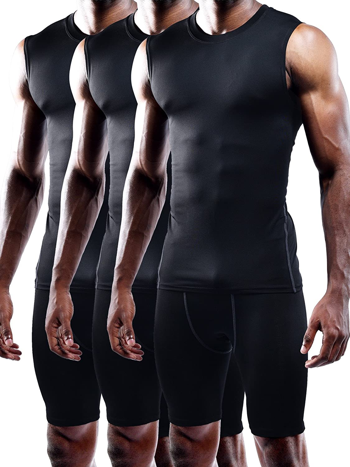 Neleus Mens 3 Pack Compression Athletic Muscle Sleeveless Tank Top