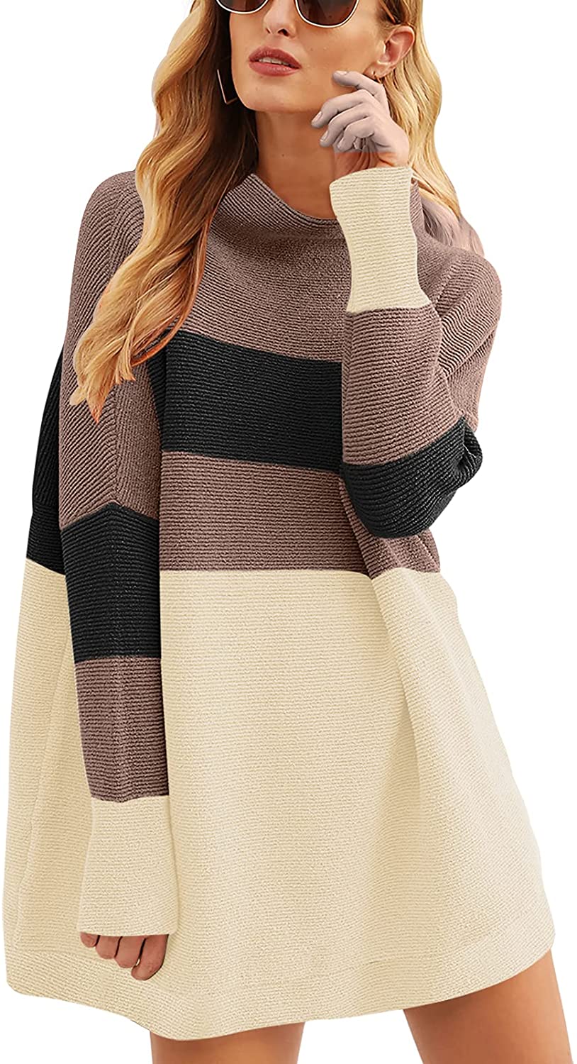 Prinbara Women's Loose Oversize Turtleneck Long Sleeve Ribbed Knit Pullover  Sweater Dress Apricot 2PA40-xingse-XS at  Women's Clothing store