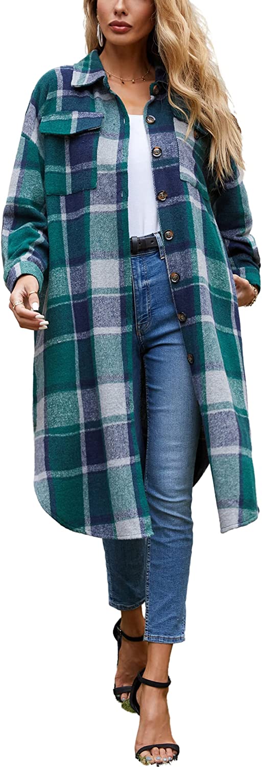 AMEBELLE Women's Plaid Flannel Shirt Long Button Up Lapel Lounge Shackets Jacket
