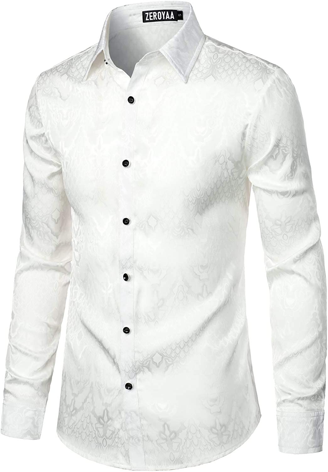 ZEROYAA Men's Hipster Design Slim Fit Long Sleeve Jacquard Button Up ...