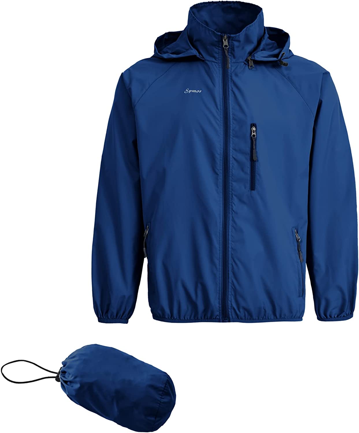 Spmor Men's Lightweight Waterproof Jacket Packable Windbreaker Running Coat