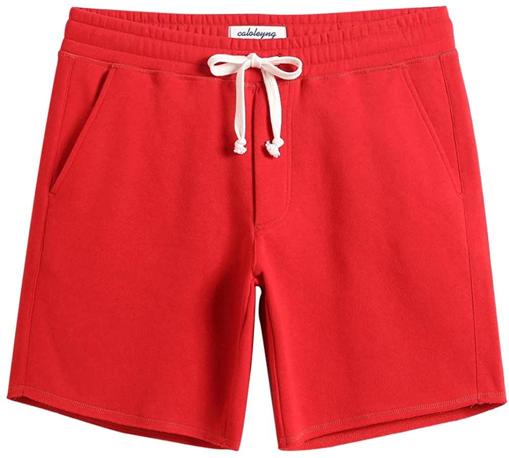 caloleyng Mens Cotton 8 Long Casual Lounge Fleece Shorts Pockets Jogger Athletic Workout Gym Sweat Shorts 