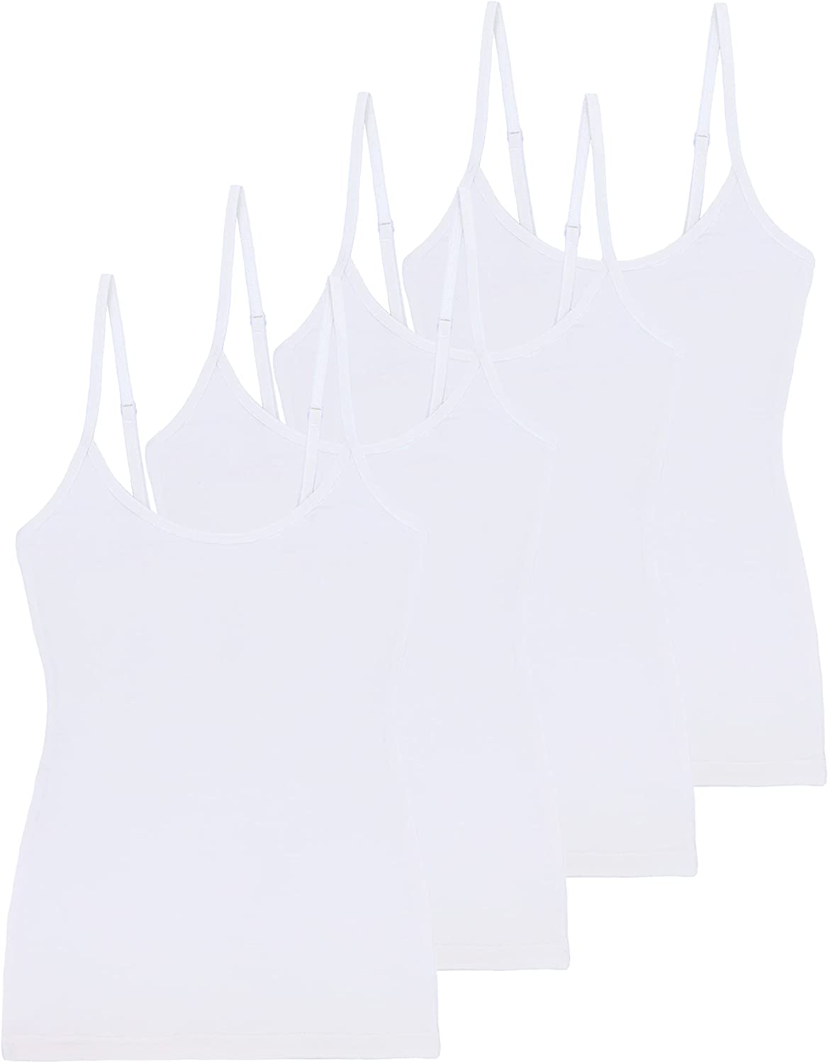  Comfneat Womens 4-Pack Slim-Fit Camisoles Cotton Adjustable  Spaghetti Strap Top Underwear