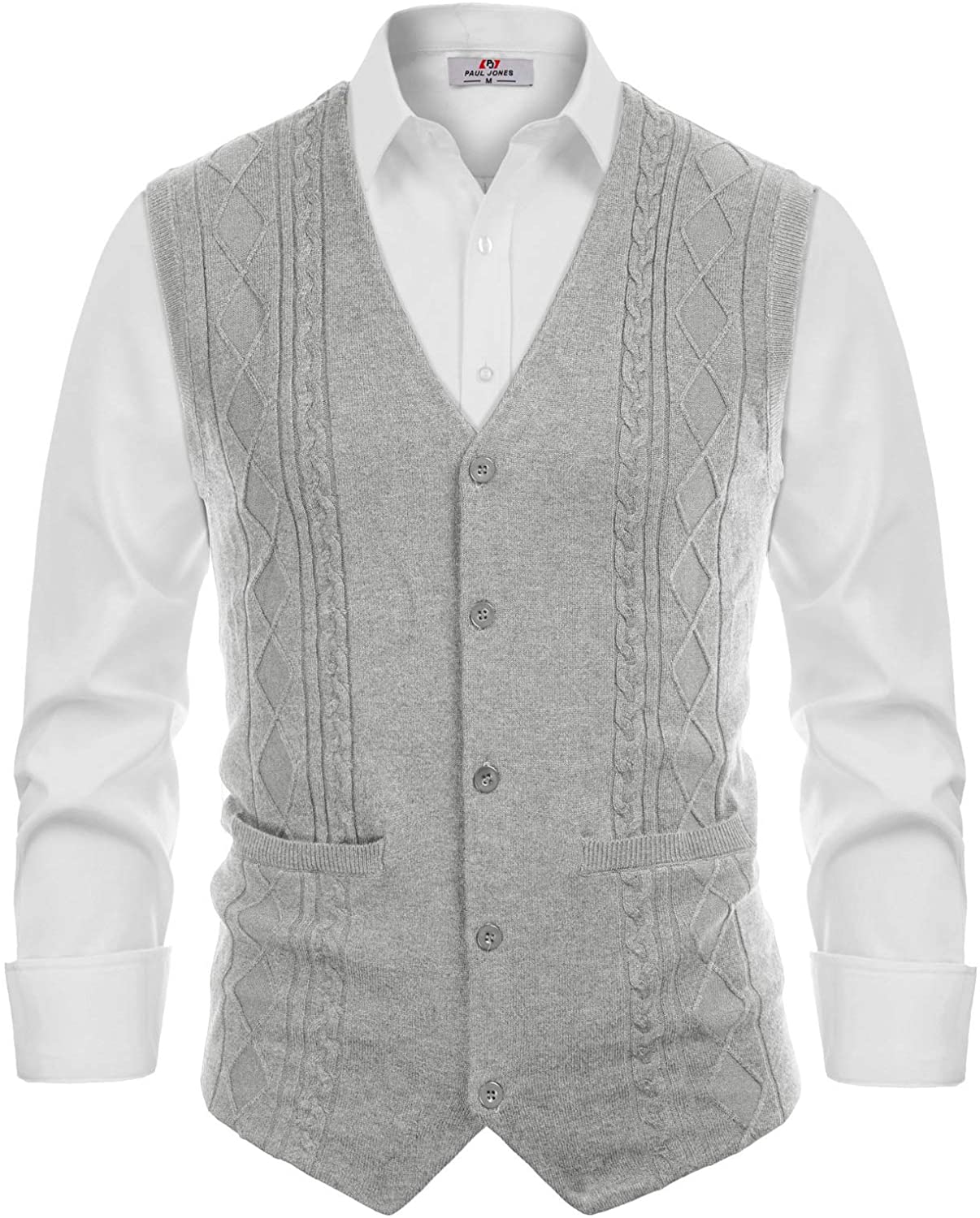 thumbnail 10 - PJ PAUL JONES Mens Cable Knit Sweater Vest Button Front V Neck Sweater Vest with