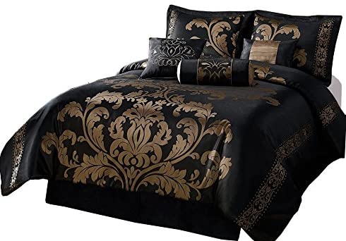 Black/Gol King Details about   Chezmoi Collection Lisbon 7-Piece Jacquard Floral Comforter Set 