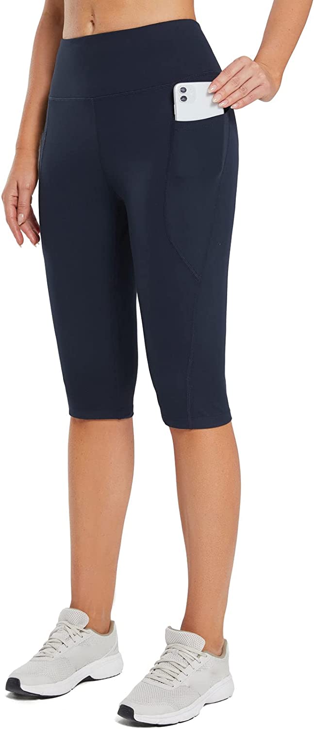 BALEAF Women's Knee Length Capri Leggings with Pockets for Casual