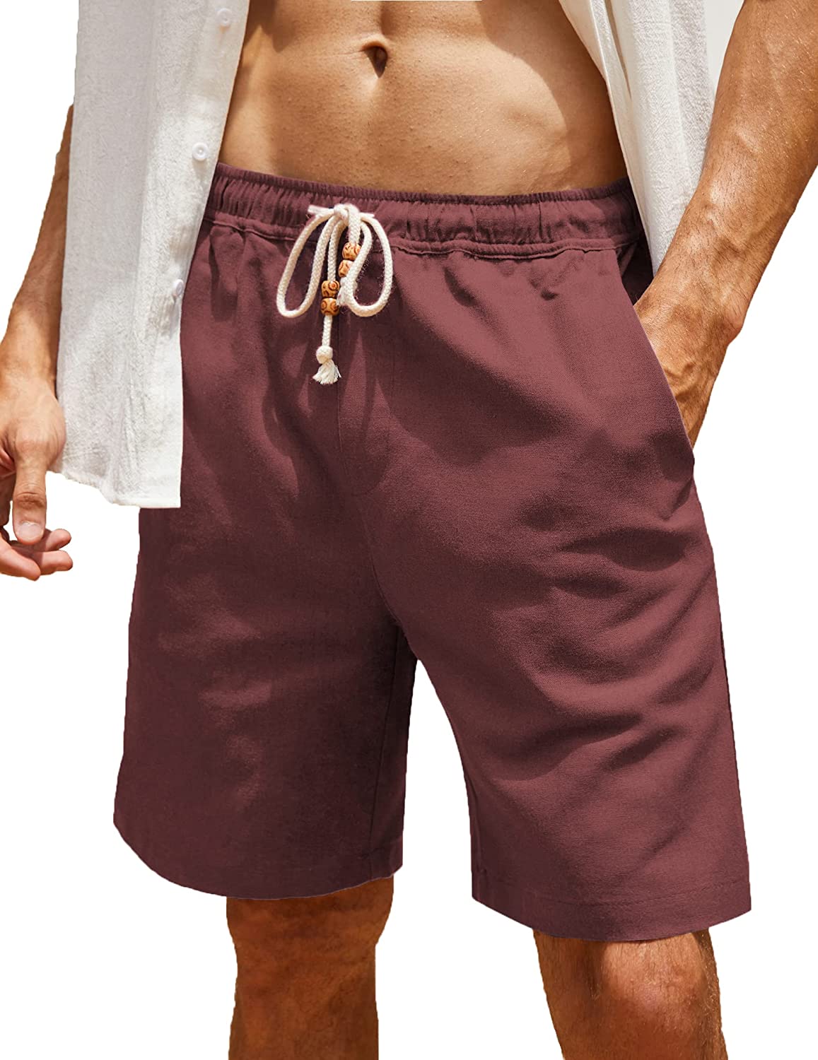 COOFANDY Men's Linen Shorts Casual Elastic Waist Drawstring Summer Beach  Shorts