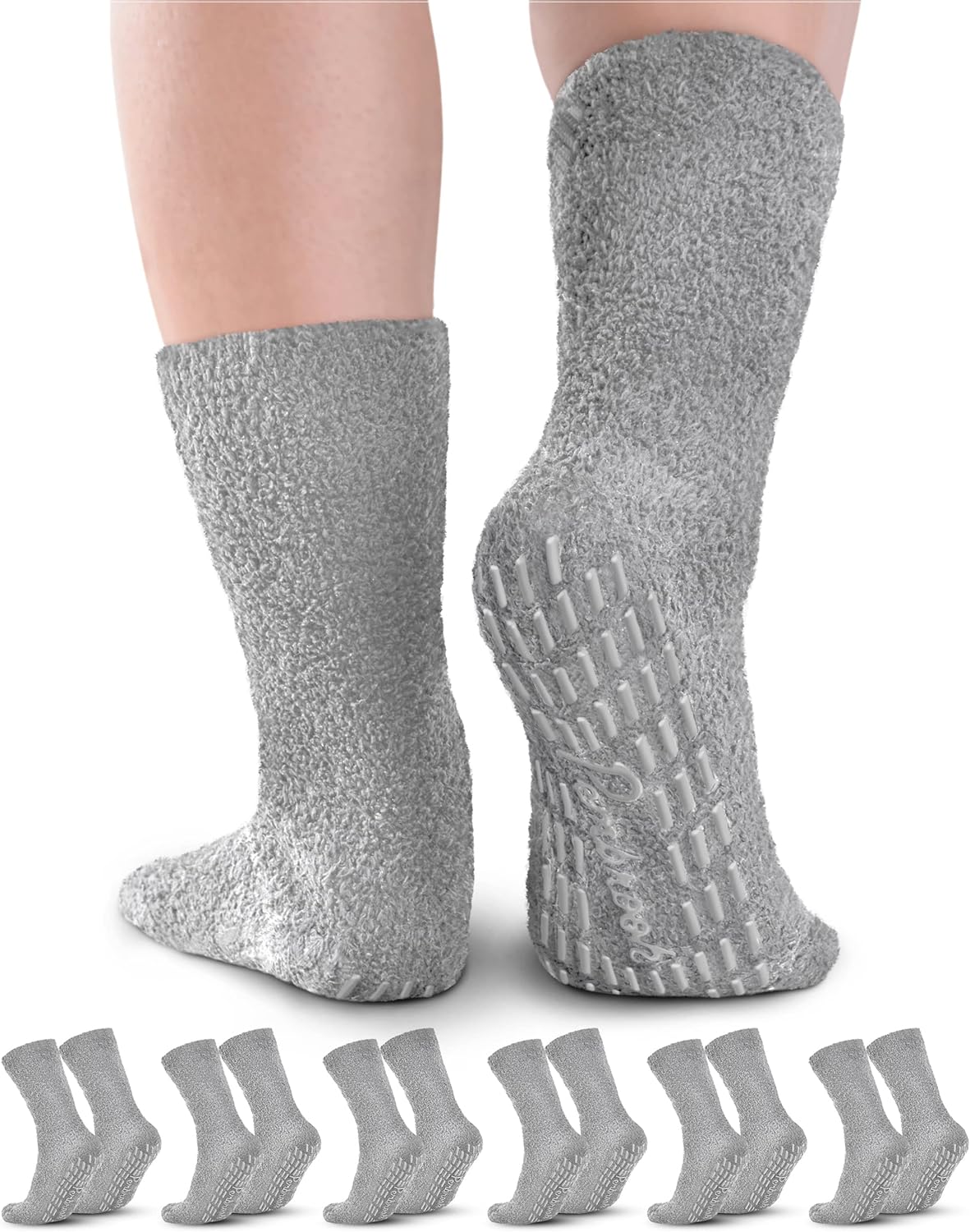 Pembrook Fuzzy Socks with Grips for Women and Men - 6 Pairs Non Skid  Socks/No Slip Fuzzy Socks