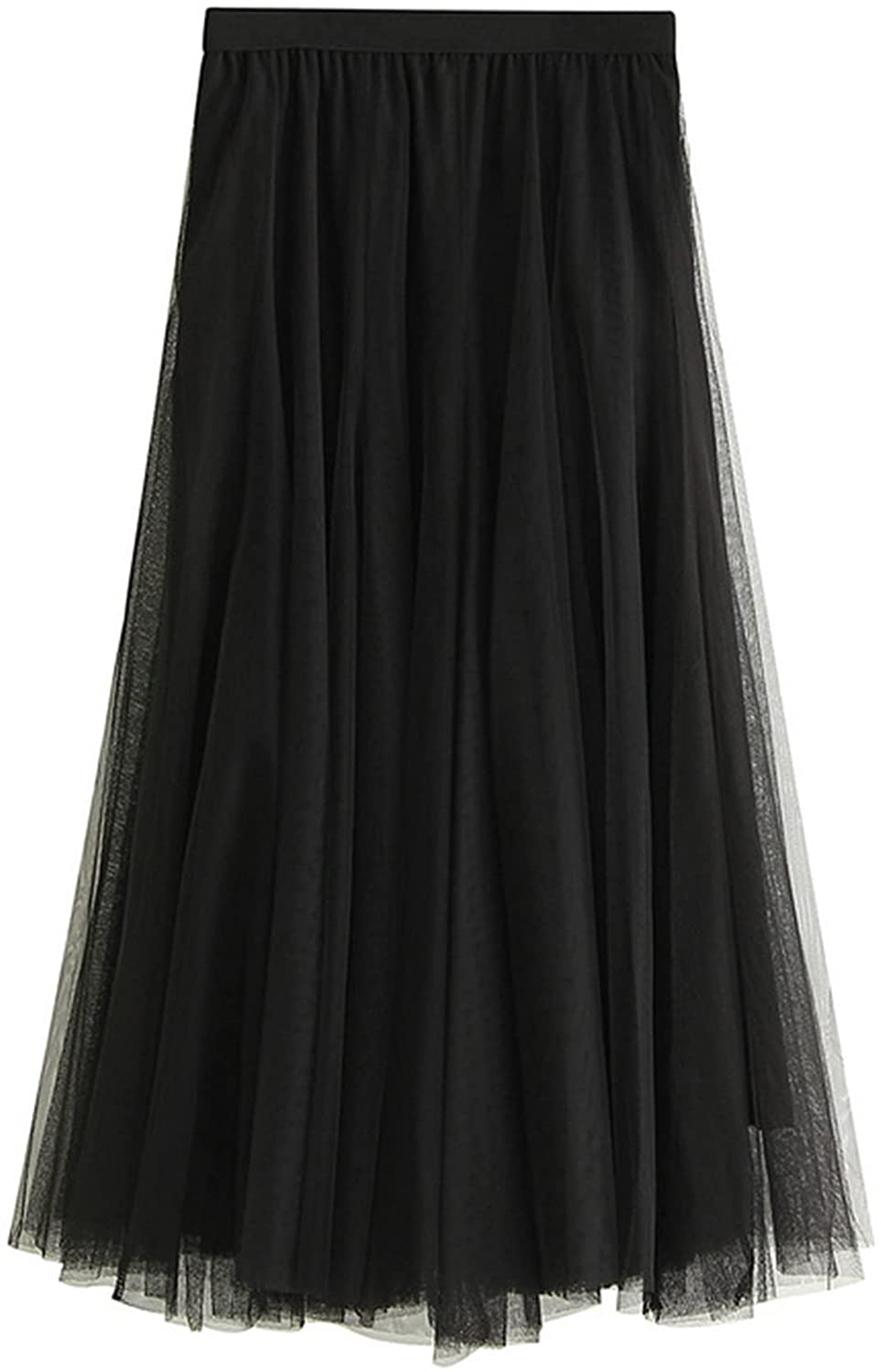 Dirholl Women's A-Line Fairy Elastic Waist Tulle Midi Skirt 