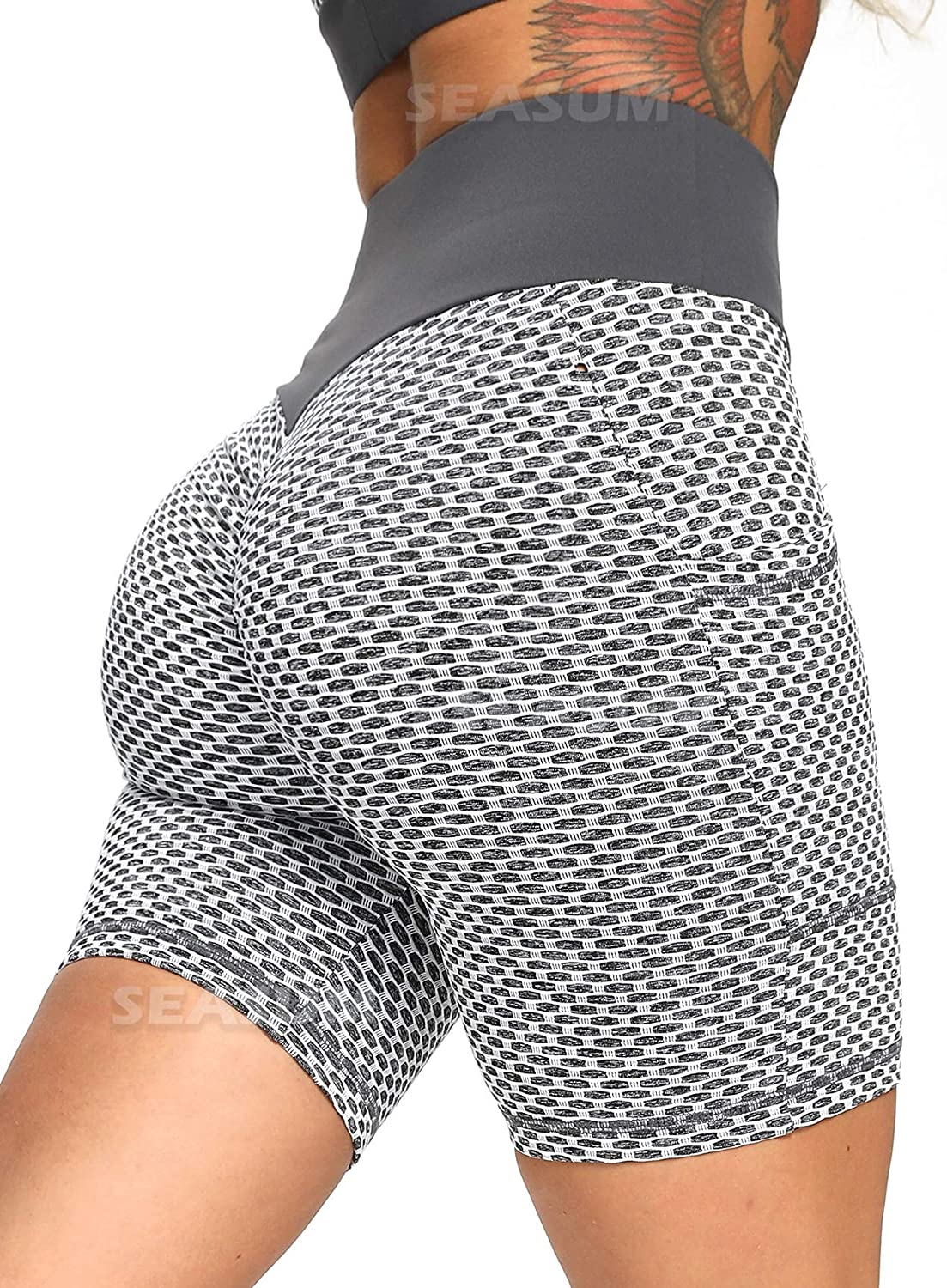 SEASUM Women Workout Shorts Brazilian Textured Booty Leggings