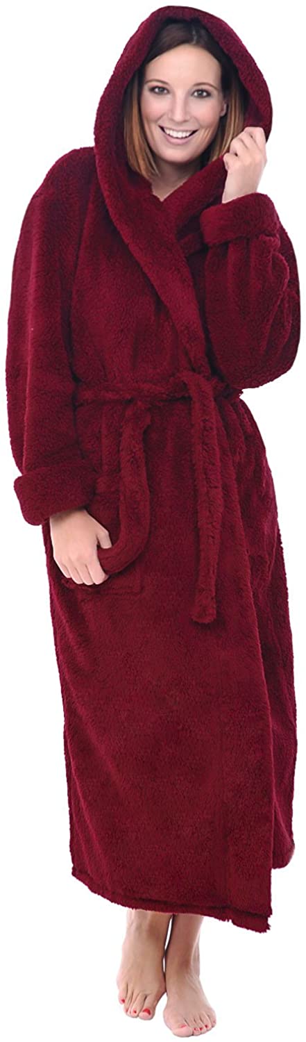 Alexander Del Rossa Women's Plush Fleece Robe With Hood, Warm