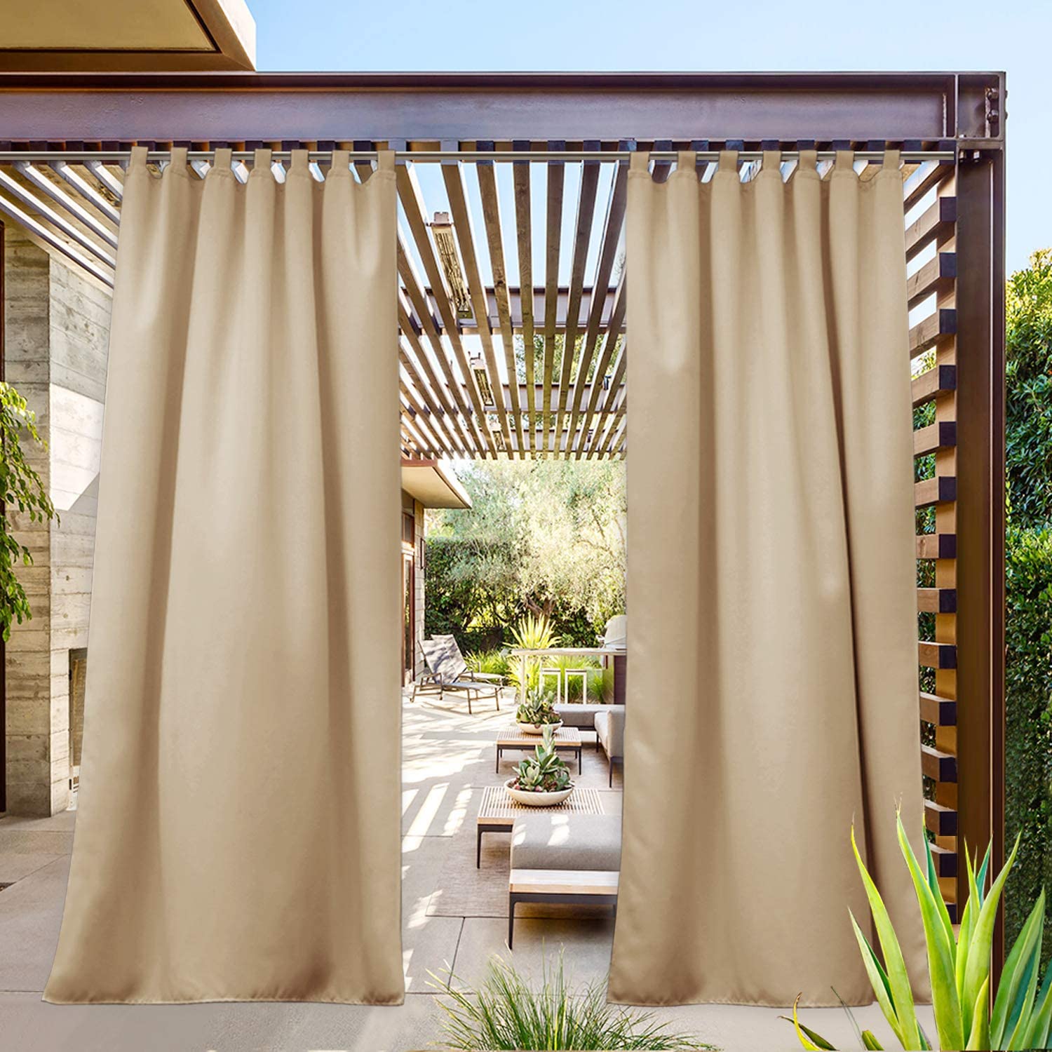 Nicetown Tab Top Outdoor Curtain For Patio Waterproof W52 X L108 Triple Weave