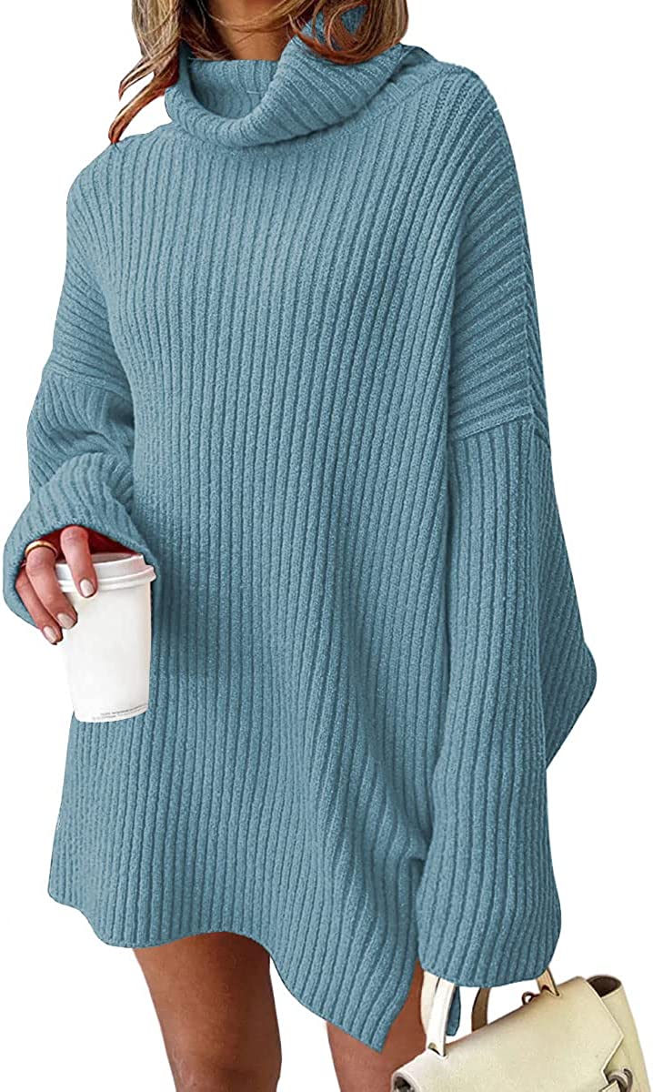 FERBIA Women Turtleneck Sweater Oversize Heart Slouchy Chunky Pullover  Baggy Batwing Knit Cute Loose Fall Cozy Comfy Top Blue at  Women's  Clothing store