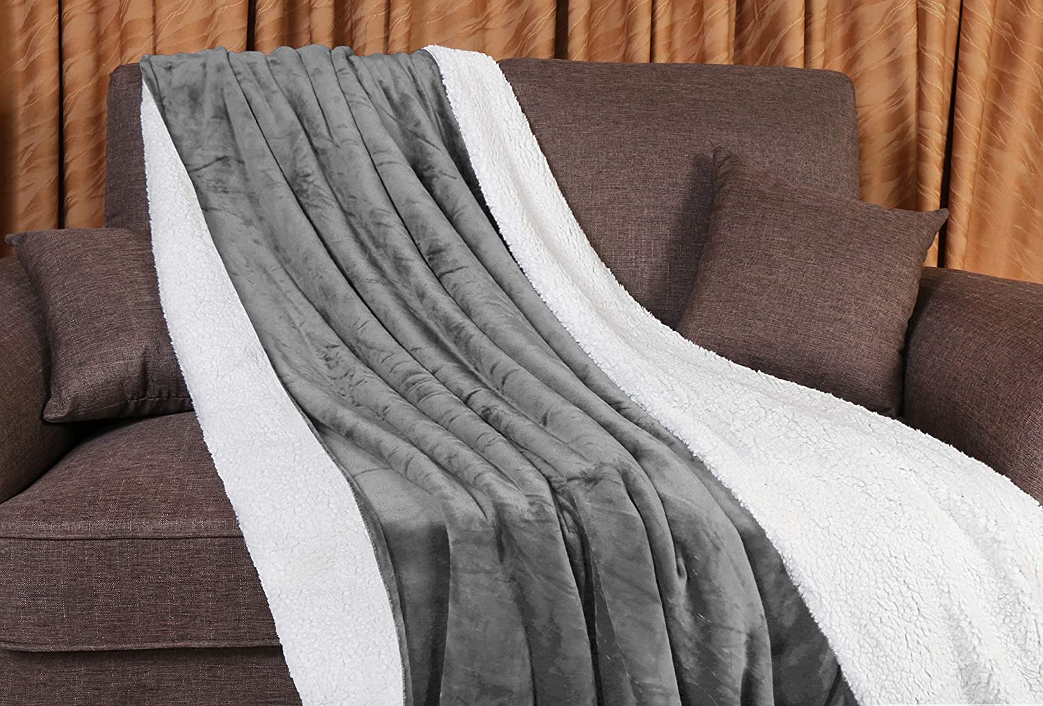 Utopia Bedding Sherpa Bed Blanket Full Size Grey 480GSM Plush