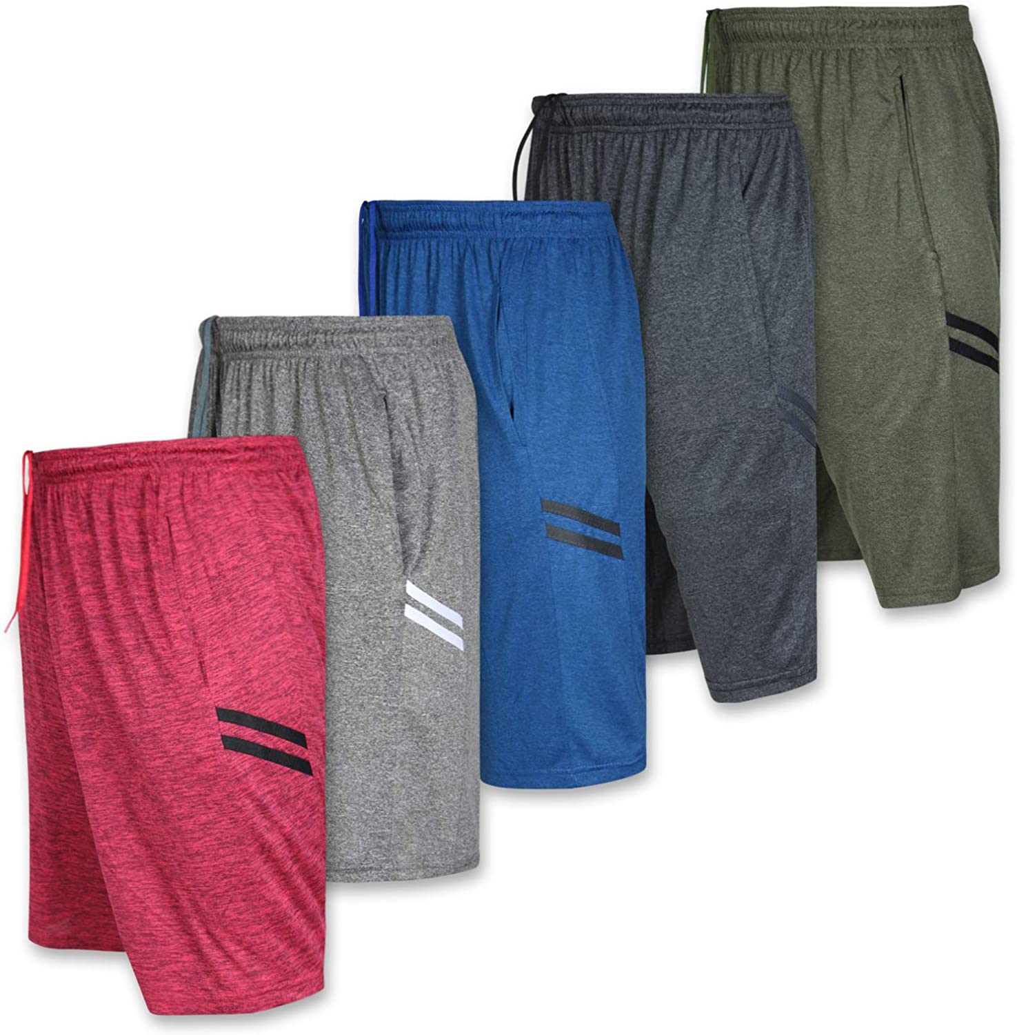 5 Pack:Men's Dry-Fit Sweat Resistant Active Athletic Performance Shorts -  Set E - CT18HZ2K9CA Size Small