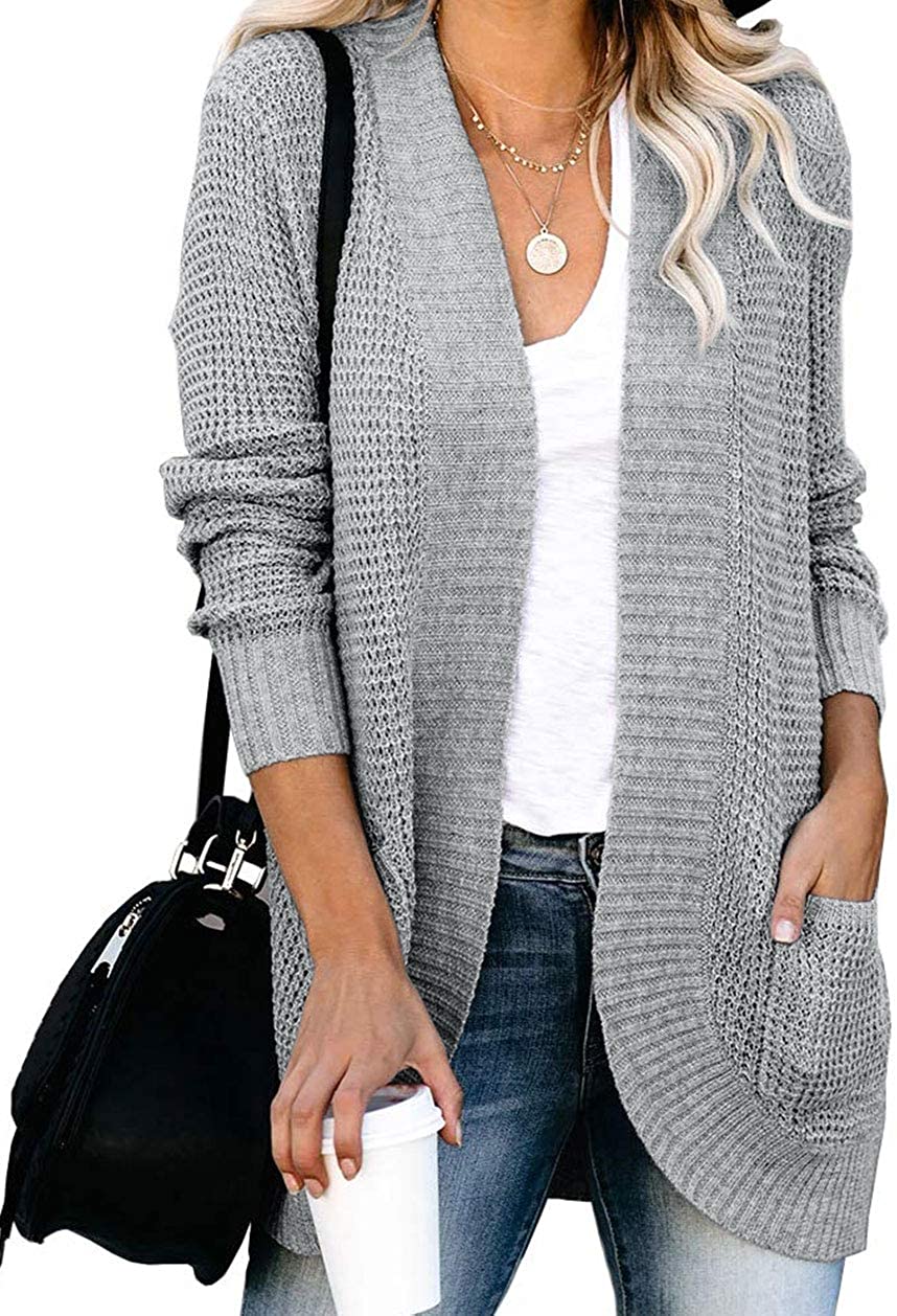 ZESICA Women's Long Sleeve Striped Color Block Open Front Draped Loose Knit Lightweight Cardigan Sweater Coat 