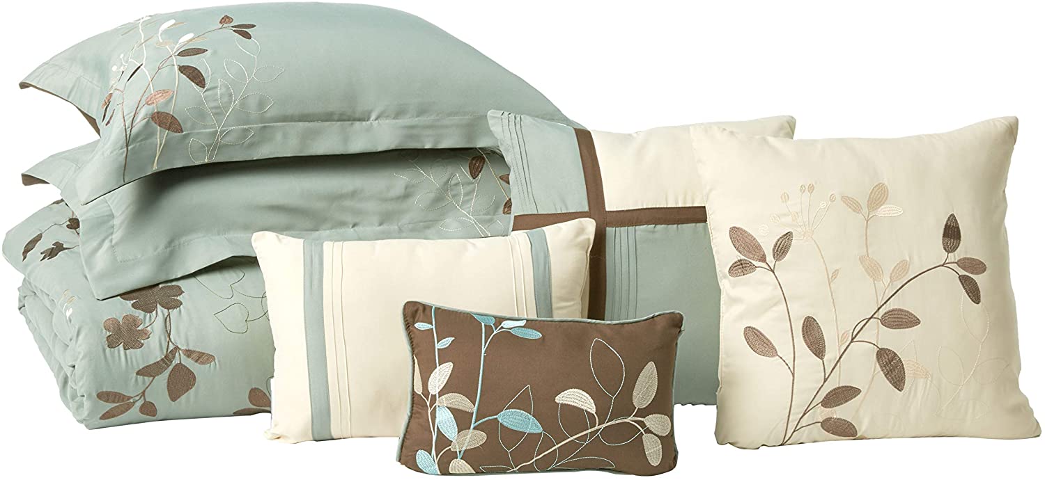 Chic Home 3 Piece Kaylee Floral Embroidered Duvet Set, King, Brown