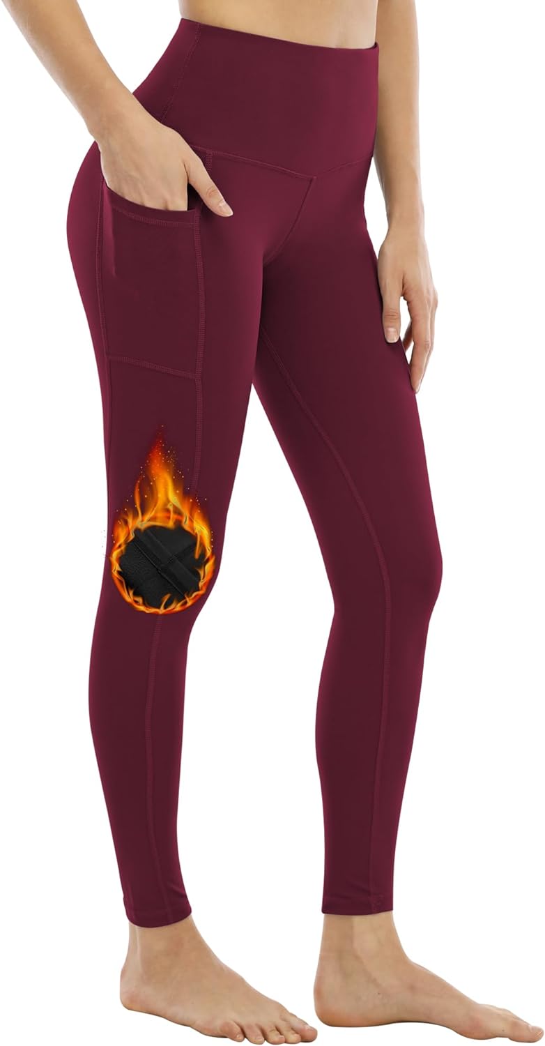 YEZII Fleece Lined Leggings with Pockets for Women,High Waisted