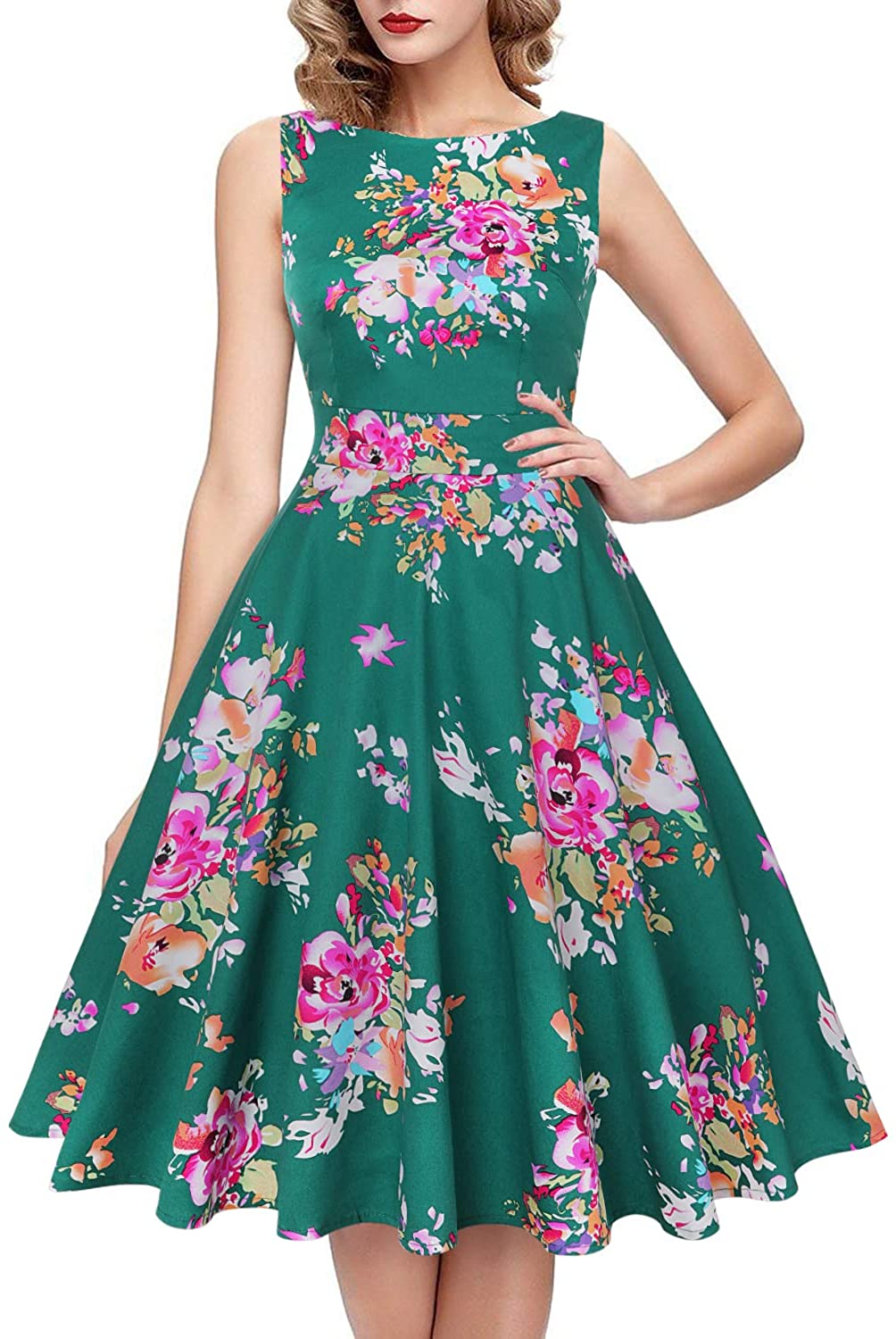 IHOT Vintage Tea Dress 1950's Floral Spring Garden Retro Swing Prom ...