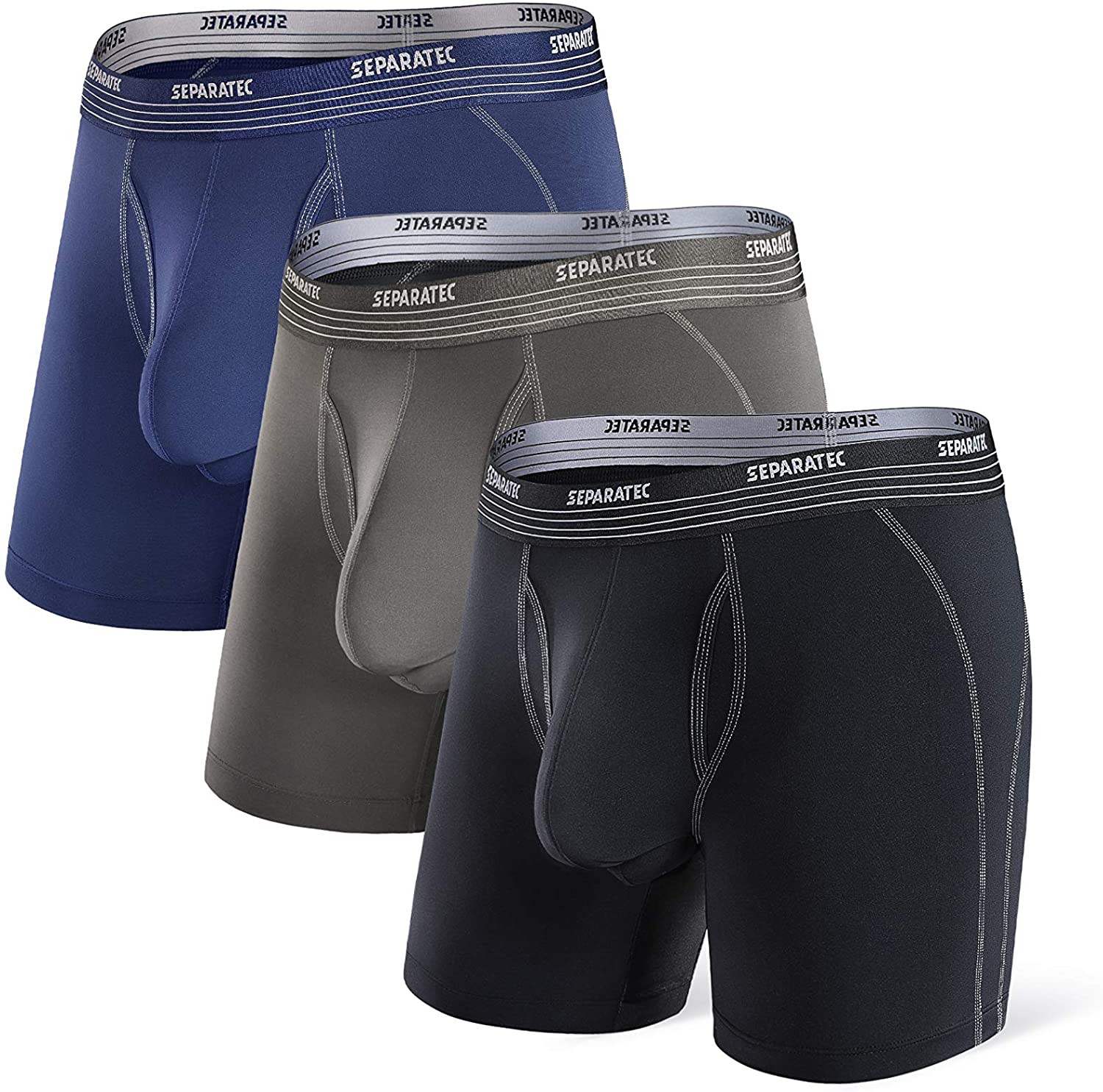 Buy Separatec Men's Dual Pouch Underwear 8'' Inseam Color Block Sport Dry  Fresh Boxer Briefs 2 Pack online