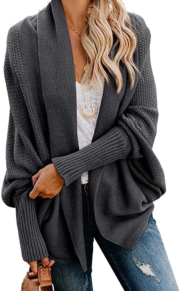 Haloumoning Womens Oversized Open Front Cardigan Sweaters Plus Size Batwing Sleeve Casual Chunky Knit Loose Outwear S-3XL 