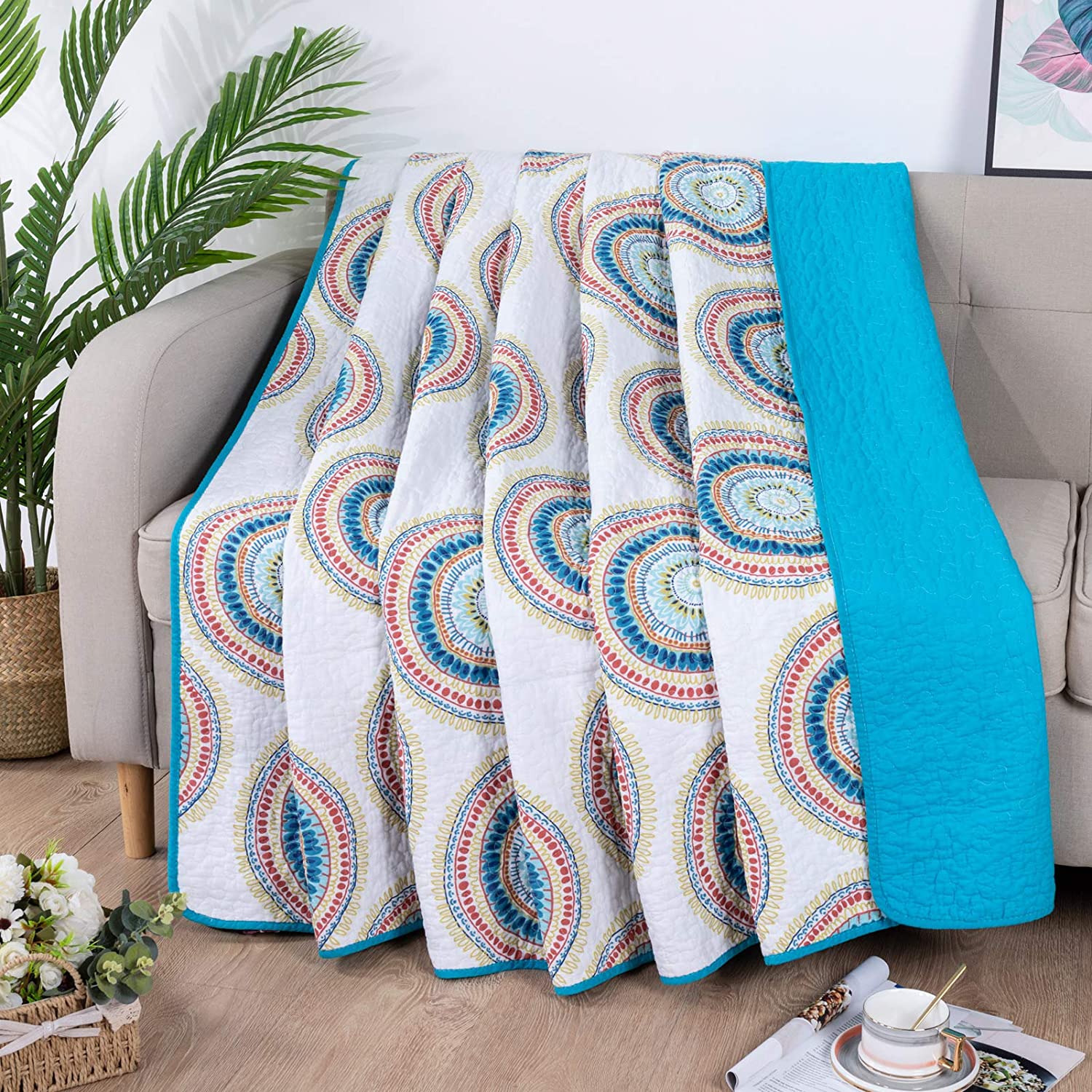 Striped Bohemian Pattern NEWLAKE Quilted Throw Blanket for Bed Couch Sofa 60X78 Inch 