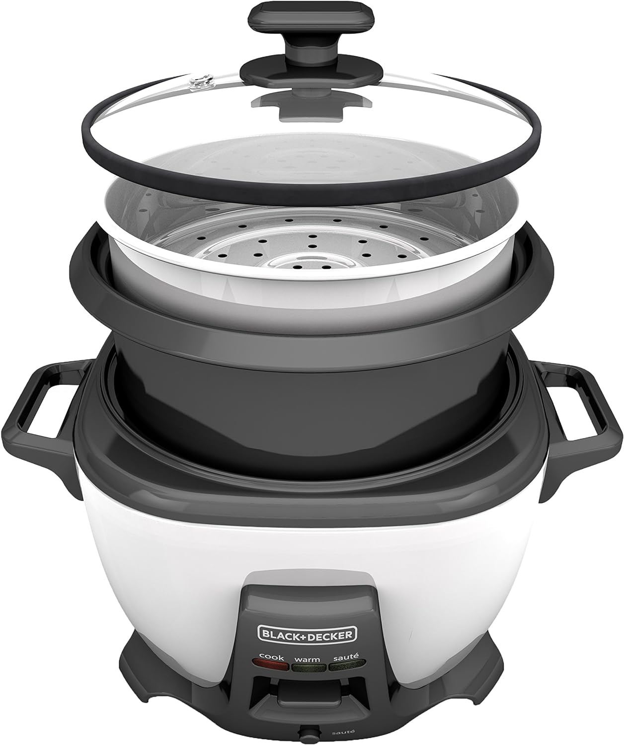 BLACK+DECKER Rice Cooker 6-Cup (Cooked) with Steaming Basket, Removable  Non-Stick Bowl, White