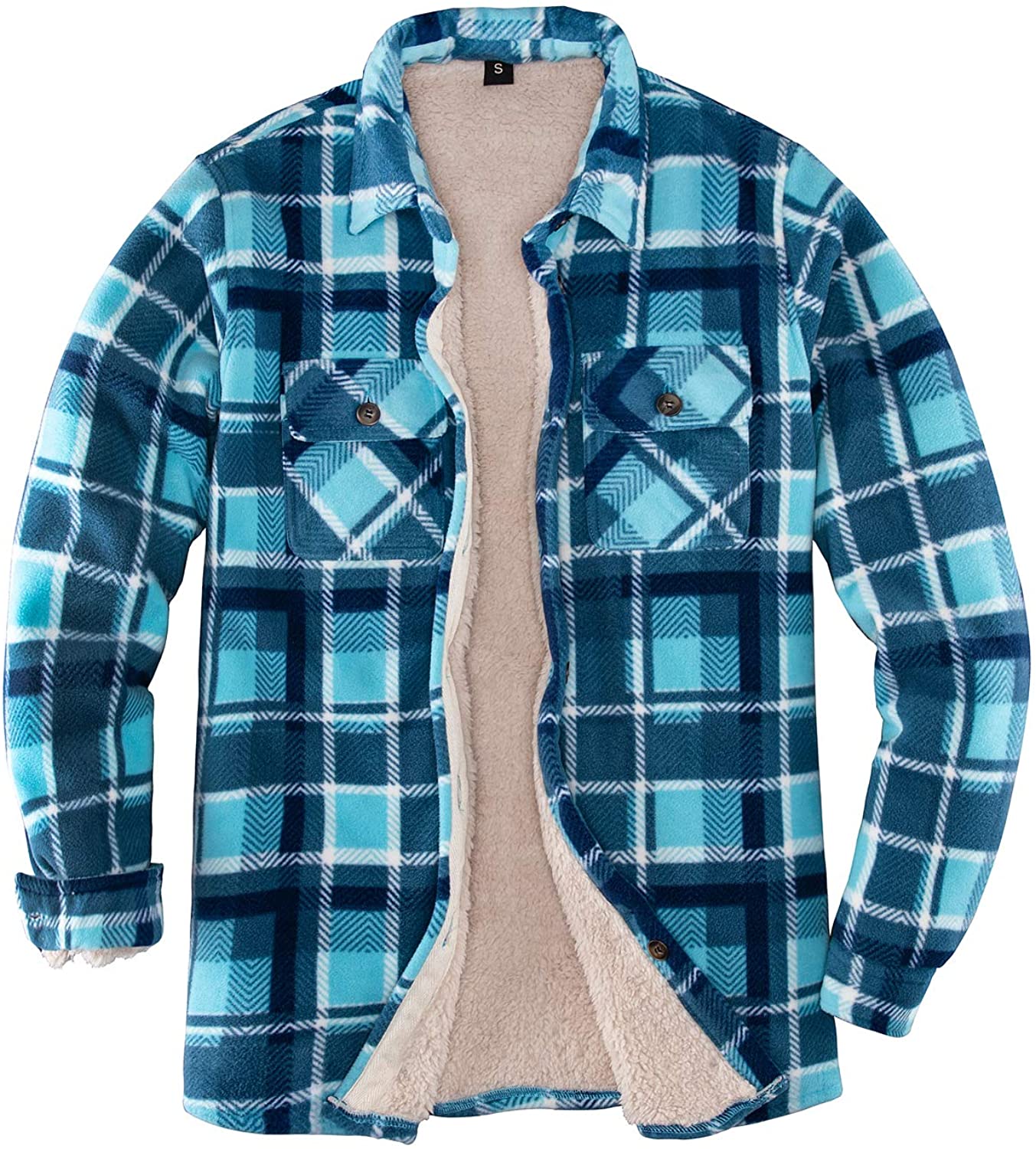 Womens Sherpa Fleece Lined Flannel Shirt Jacket Warm Button Up Plaid ...