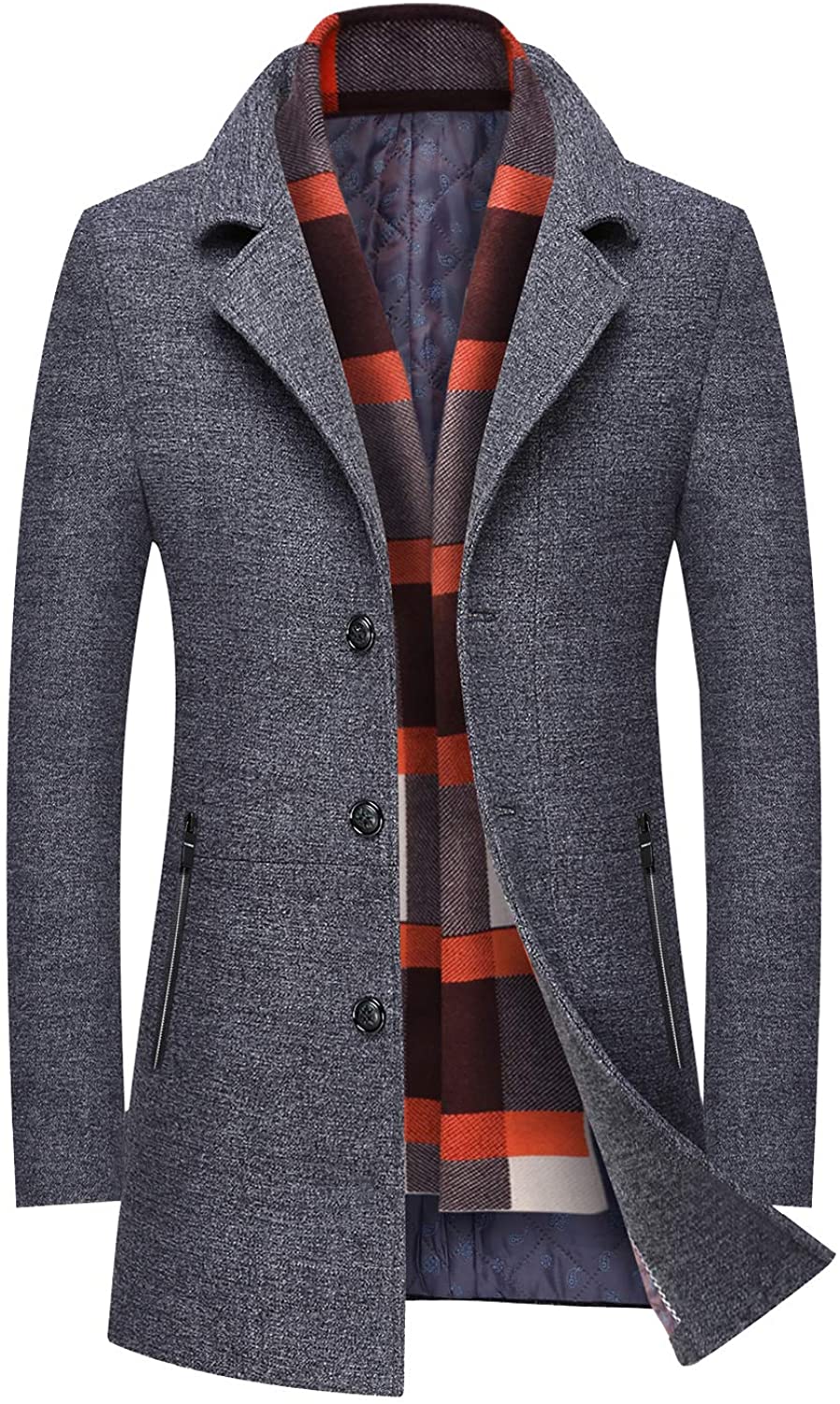 PRIJOUHE Men's Wool Coat Winter Coat Slim Medium Long Coats Overcoat Male 