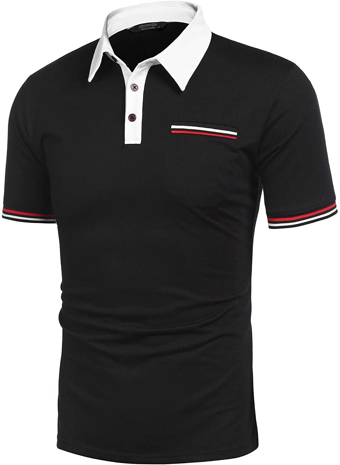 COOFANDY Mens Short Sleeve Polo Shirt Casual Striped Collar Classic Fit Cotton T Shirts