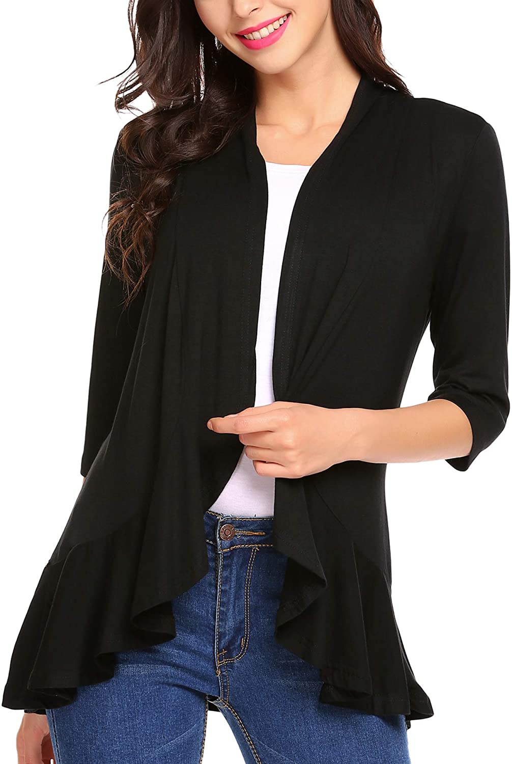Mofavor Womens Solid Color Sleeveless Asymetric Hem Open Front Drape Long Cardigan Vest