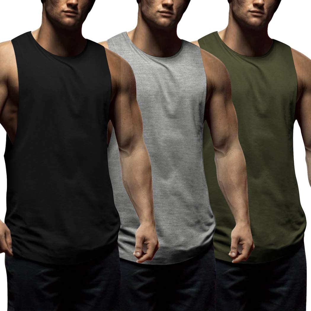COOFANDY Men's 3 Pack Quick Dry Workout Tank Top Gym Muscle Tee Fitness Bodybuilding Sleeveless T Shirt 